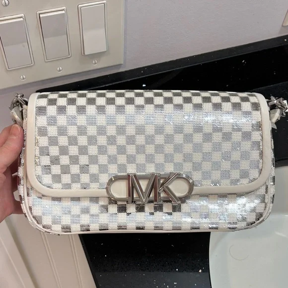 NWOT Michael Kors Sequin Silver and White Bag - Picture 1 of 16
